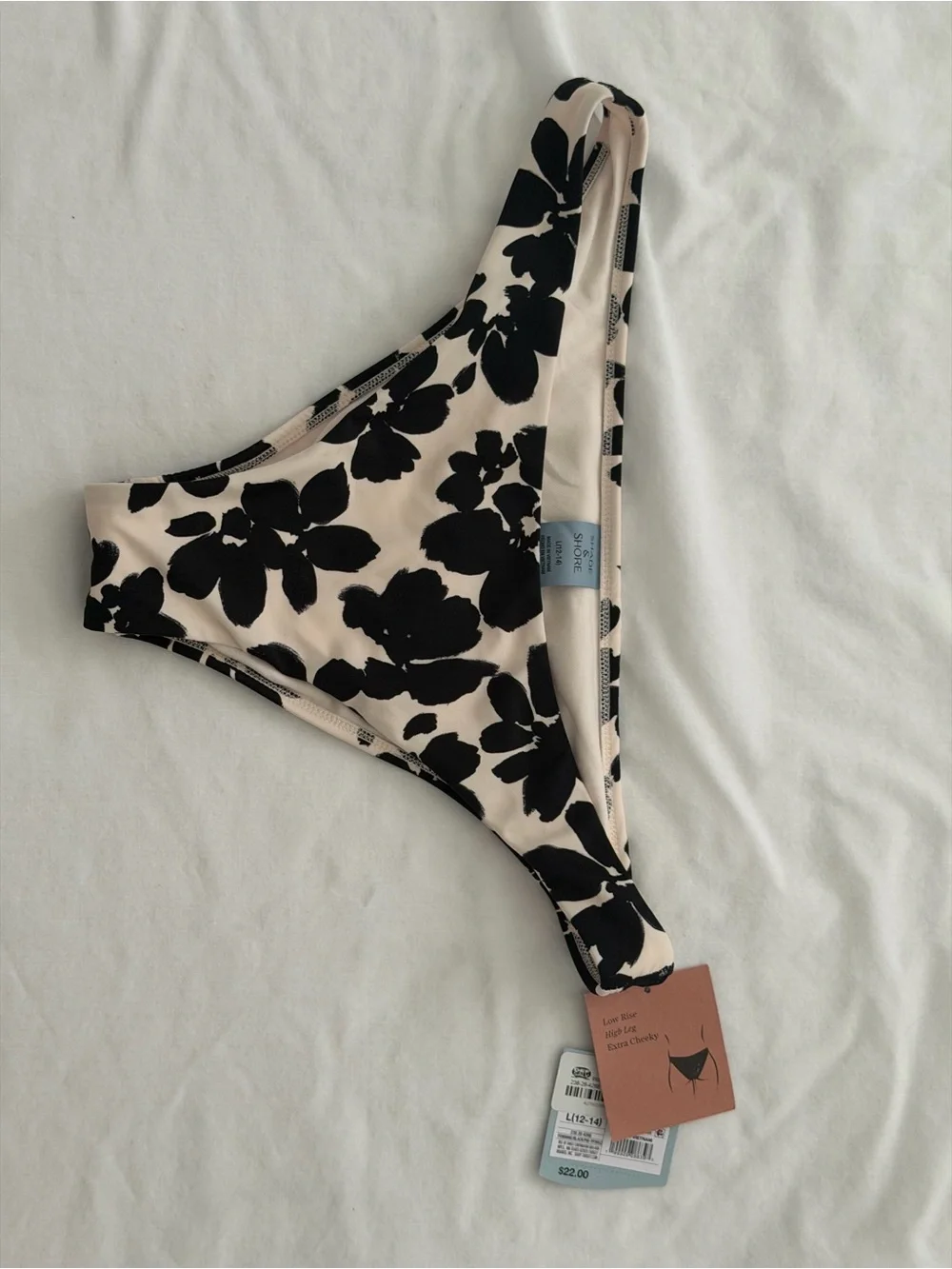 Shade & Shore Cream Bikini Bottoms with Black Floral Print